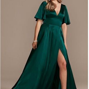 Gem Charmeuse Flutter-Sleeve A-line Gown By Galina Signature Size 10